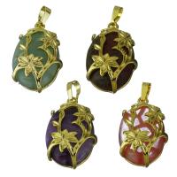 Gemstone Pendantifs en laiton, avec pierre gemme, Placage de couleur d'or, différents matériaux pour le choix Environ Vendu par PC