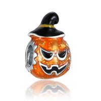 Enamel Zinc Alloy European Beads, Pumpkin, silver color plated, 10-15mm Approx 4-4.5mm 