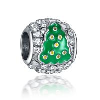 Émail Zinc Alloy European Beads, alliage de zinc, Rond, Placage de couleur argentée, émail & avec strass, vert, 10-15mm Environ 4-4.5mm Vendu par lot