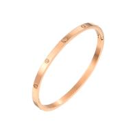 Titanium Steel Bangle, rose gold color plated, fashion jewelry & for woman & with rhinestone, 4mm, Inner Approx 58mm 