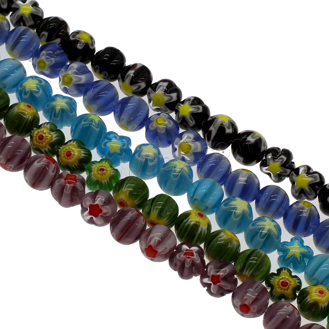 Millefiori Lampwork Perle, rund, verschiedene Größen vorhanden, keine, Bohrung:ca. 0.8mm, verkauft von Strang