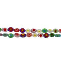 Millefiori Lampwork Perle, flache Runde, gemischtes Muster, 8x6x3mm, Bohrung:ca. 0.5mm, ca. 20PCs/Strang, verkauft von Strang