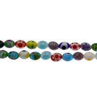 Millefiori Lampwork Perle, gemischtes Muster, 8*6mm, Bohrung:ca. 0.5mm, ca. 48PCs/Strang, verkauft von Strang