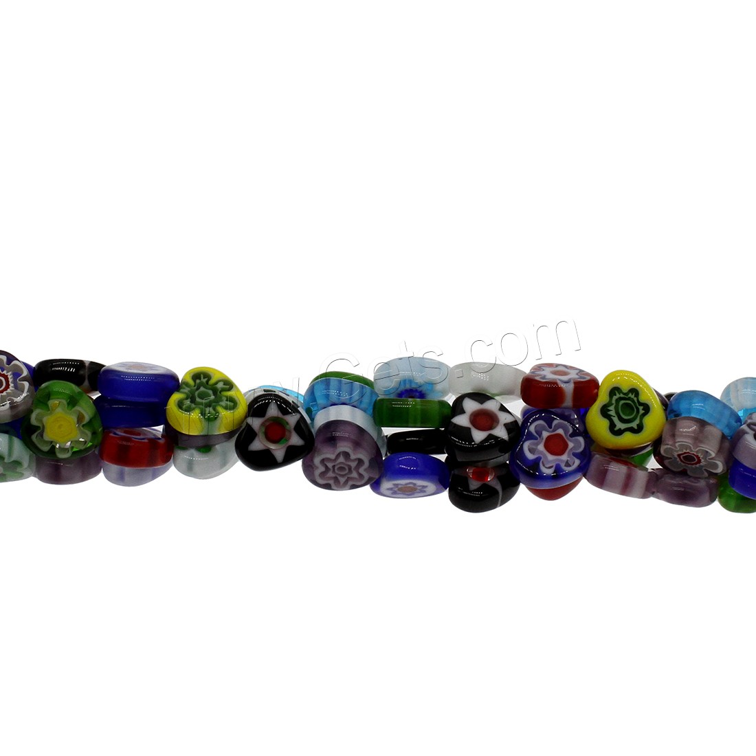 Millefiori Lampwork Perle, flacher Herz, gemischtes Muster & verschiedene Größen vorhanden, Bohrung:ca. 0.5mm, verkauft von Strang