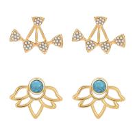 Zinc Alloy Split Earring, with Resin, stainless steel post pin, gold color plated, 2 pieces & detachable & for woman & with rhinestone, 29*23mm,21*2mm 