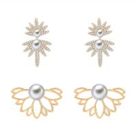 Zinc Alloy Split Earring, with ABS Plastic Pearl, stainless steel post pin, gold color plated, 2 pieces & detachable & for woman & with rhinestone, 47*26mm,25*16mm 