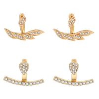 Zinc Alloy Split Earring, stainless steel post pin, gold color plated, 2 pieces & detachable & for woman & with rhinestone, 25*22mm 