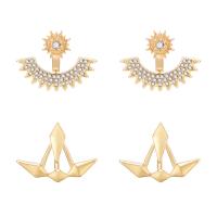 Zinc Alloy Split Earring, stainless steel post pin, gold color plated, 2 pieces & detachable & for woman & with rhinestone, 24*20mm,24*19mm 