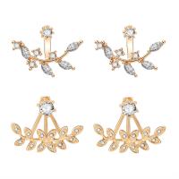 Zinc Alloy Split Earring, stainless steel post pin, gold color plated, 2 pieces & detachable & for woman & with rhinestone, 29*21mm,28*22mm 