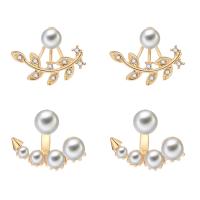 Zinc Alloy Split Earring, with ABS Plastic Pearl, stainless steel post pin, gold color plated, 2 pieces & detachable & for woman & with rhinestone, 29*23mm,22*18mm 