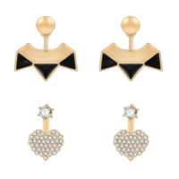 Zinc Alloy Split Earring, stainless steel post pin, gold color plated, 2 pieces & detachable & for woman & enamel & with rhinestone, 19*19mm,24*15mm 