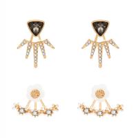 Zinc Alloy Split Earring, stainless steel post pin, gold color plated, 2 pieces & detachable & for woman & with rhinestone, 28*21mm,25*18mm 