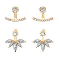 Zinc Alloy Split Earring, stainless steel post pin, gold color plated, 2 pieces & detachable & for woman & with rhinestone, 25*20mm,22*20mm 