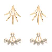 Zinc Alloy Split Earring, stainless steel post pin, gold color plated, 2 pieces & detachable & for woman & with rhinestone, 30*23mm,27*21mm 