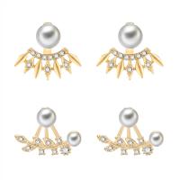 Zinc Alloy Split Earring, with ABS Plastic Pearl, stainless steel post pin, gold color plated, 2 pieces & detachable & for woman & with rhinestone, 22*19mm,26*21mm 