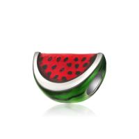 Enamel Zinc Alloy European Beads, Watermelon, silver color plated, 10-15mm Approx 4-4.5mm 