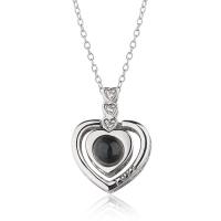 Argent sterling 925 Collier de projection miniature, avec verre, coeur, Plaqué d'argent, pour femme, plus de couleurs à choisir, 40+5cmuff0c Vendu par brin