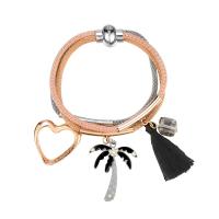 Moda pulseras de la aleación de Zinc, con Perlas de plástico ABS & Nylón & Vidrio, chapado, para mujer & 3-aro & esmalte & facetas, longitud:aproximado 7.2 Inch, Vendido por Sarta