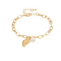 Brass Bracelets, with ABS Plastic Pearl, with 3cm extender chain, gold color plated, oval chain & for woman Approx 9.4 Inch 