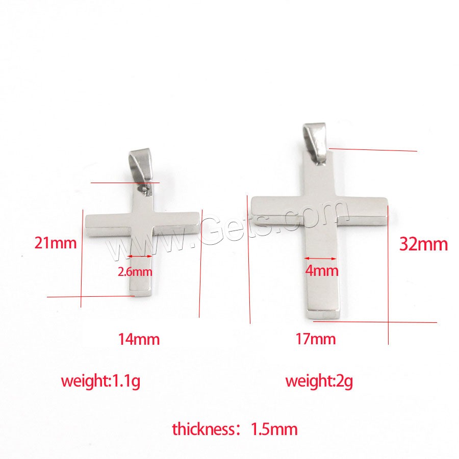 Edelstahl Kreuz Anhänger, poliert, verschiedene Größen vorhanden, keine, Bohrung:ca. 1.5mm, 10PCs/Tasche, verkauft von Tasche