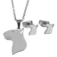 Fashion Stainless Steel Jewelry Sets, Stud Earring & necklace, Dog, oval chain & for woman, original color 1.5mm Approx 17 Inch 