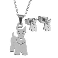 Fashion Stainless Steel Jewelry Sets, Stud Earring & necklace, Dog, oval chain & for woman, original color 1.5mm Approx 17 Inch 