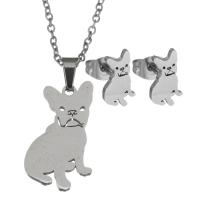 Fashion Stainless Steel Jewelry Sets, Stud Earring & necklace, Dog, oval chain & for woman, original color 1.5mm Approx 17 Inch 