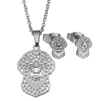 Fashion Stainless Steel Jewelry Sets, Stud Earring & necklace, oval chain & for woman, original color 1.5mm Approx 17 Inch 