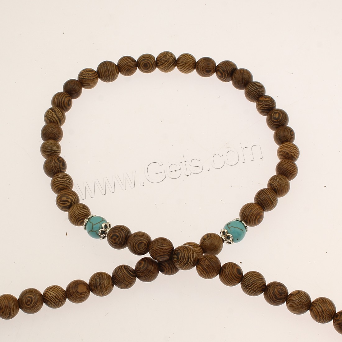 108 Perlen Mala, Huhn Wingwood, mit elastischer Faden & Synthetische Türkis & Zinklegierung, antik silberfarben plattiert, buddhistischer Schmuck & verschiedene Größen vorhanden & 4-Strang, 108PCs/Strang, verkauft von Strang