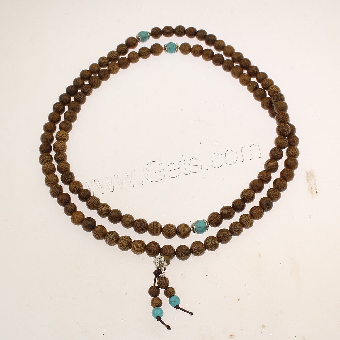 108 Abalorios Mala, Pollo Wingwood, con Hilo elástico & Turquesa sintético & aleación de zinc, chapado en color de plata antigua, La joyería budista & diverso tamaño para la opción & 4-aro, 108PCs/Sarta, Vendido por Sarta