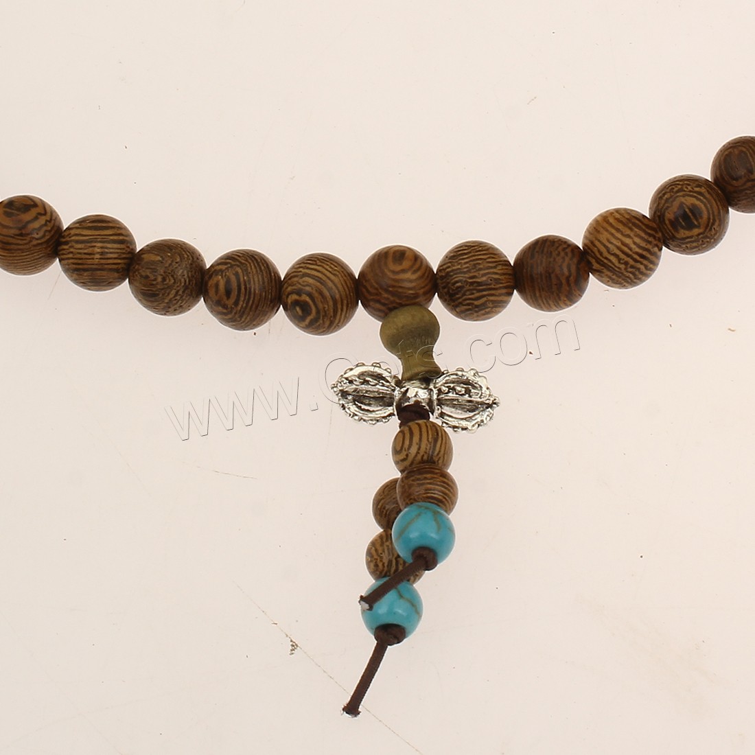 108 Perlen Mala, Huhn Wingwood, mit elastischer Faden & Synthetische Türkis & Zinklegierung, antik silberfarben plattiert, buddhistischer Schmuck & verschiedene Größen vorhanden & 4-Strang, 108PCs/Strang, verkauft von Strang