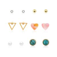 Zinc Alloy Rhinestone Stud Earring, with Resin, stainless steel post pin, gold color plated, 6 pieces & for woman & with rhinestone 