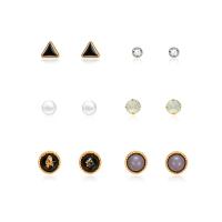 Zinc Alloy Rhinestone Stud Earring, with ABS Plastic Pearl & Resin, stainless steel post pin, gold color plated, 6 pieces & for woman & with rhinestone 