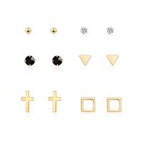 Zinc Alloy Rhinestone Stud Earring, with ABS Plastic Pearl & Resin, stainless steel post pin, gold color plated, 6 pieces & for woman & with rhinestone 