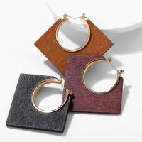 Zinc Alloy Hoop Earring, with Wood, plated, fashion jewelry & for woman 