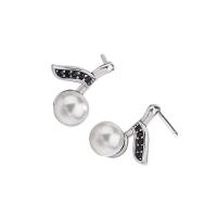 Sterling Silver Stud Earring, Argent sterling 925, avec Shell Pearl, Plaqué de couleur d'argent, pour femme & avec strass Vendu par paire