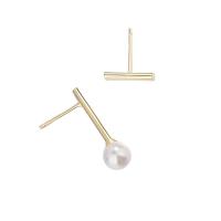 Plata de ley 925 Pendientes asimétricos, con Shell Pearl, chapado en oro de 14 K, para mujer, 6mmuff0c17mmuff0c11.5mm, Vendido por Par