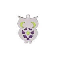 Stainless Steel Animal Pendants, Owl, epoxy gel, multi-colored 