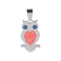 Stainless Steel Animal Pendants, Owl, epoxy gel, multi-colored 