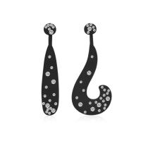 aleación de zinc Pendientes asimétricos, acero inoxidable aguja de pendiente, Joyería & para mujer & con diamantes de imitación, Negro, 21*48mm, Vendido por Par