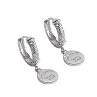 Plata de ley 925 Huggie Pendiente aro de la gota, chapado en platina real, Joyería & micro arcilla de zirconia cúbica & para mujer, 8mm, 10mm, Vendido por Par