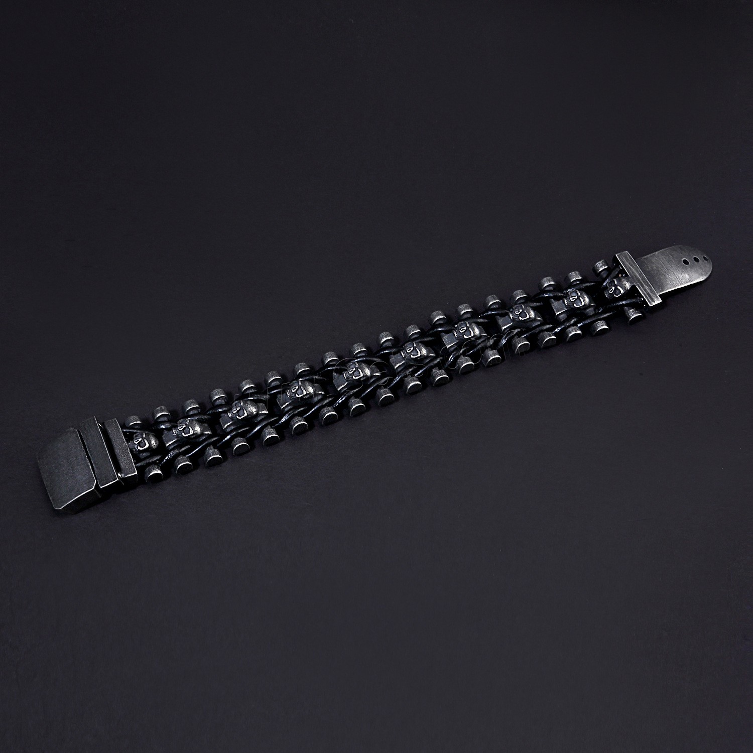 Titanium Steel Bracelet, with Faux Leather, vacuum plating black​, different size for choice & for man & hollow, Length:Approx 8.7 Inch, Sold By PC