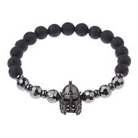 Lava Bead Bracelet, with Zinc Alloy, Helmet, fashion jewelry & Unisex, black, 8mm .5 Inch 