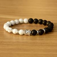 Lava Bead Bracelet, with Howlite, Buddha, fashion jewelry & Unisex, white and black, 8mm .5 Inch 