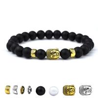 Brass Bracelets, with Black Stone & Glass, Buddha, plated, Unisex & frosted Approx 7 Inch 