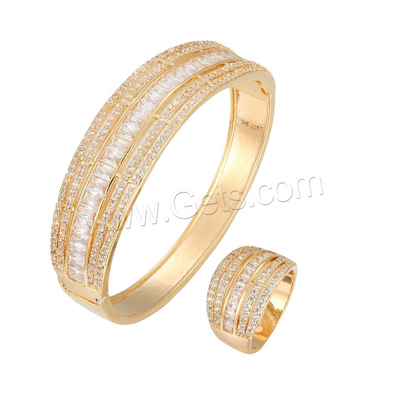 Brass Jewelry Set, bangle & finger ring, plated, different size for choice & for woman & with rhinestone, more colors for choice, 65*20mm, Inner Diameter:Approx 65mm, US Ring Size:6.5, Length:Approx 8 Inch, Sold By Set