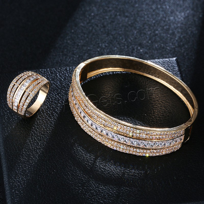 Brass Jewelry Set, bangle & finger ring, plated, different size for choice & for woman & with rhinestone, more colors for choice, 65*20mm, Inner Diameter:Approx 65mm, US Ring Size:6.5, Length:Approx 8 Inch, Sold By Set