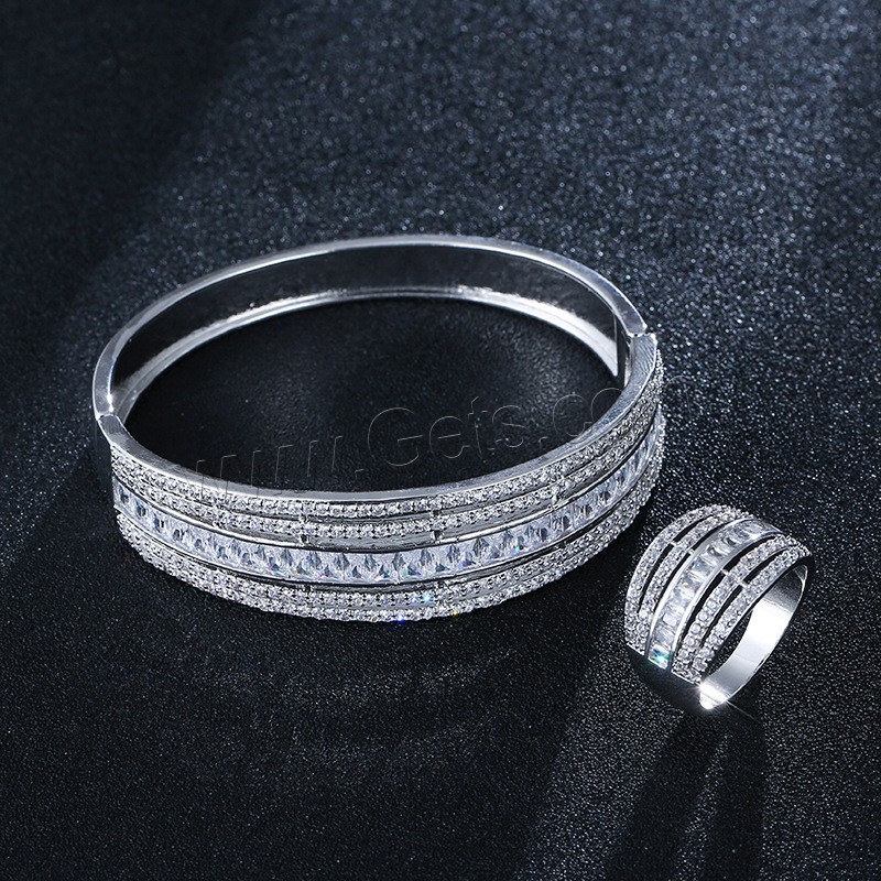 Brass Jewelry Set, bangle & finger ring, plated, different size for choice & for woman & with rhinestone, more colors for choice, 65*20mm, Inner Diameter:Approx 65mm, US Ring Size:6.5, Length:Approx 8 Inch, Sold By Set