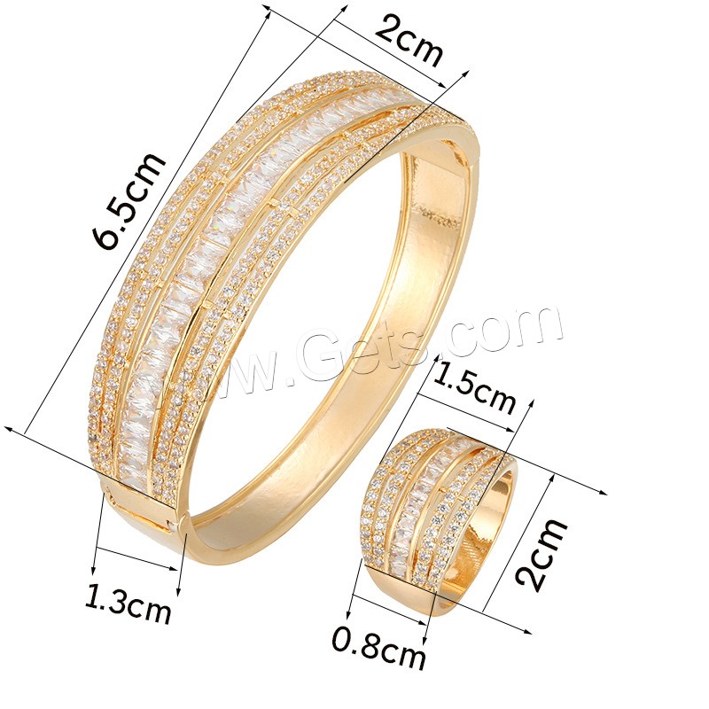 Brass Jewelry Set, bangle & finger ring, plated, different size for choice & for woman & with rhinestone, more colors for choice, 65*20mm, Inner Diameter:Approx 65mm, US Ring Size:6.5, Length:Approx 8 Inch, Sold By Set