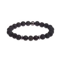 Lava Bead Bracelet, fashion jewelry & Unisex & micro pave cubic zirconia, black, 8mm .5 Inch 